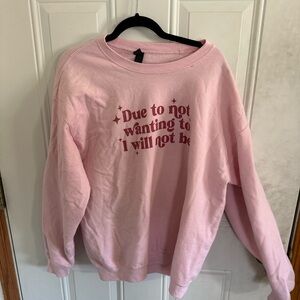Gildan Pink Crewneck Sweatshirt with Red Graphic Text
